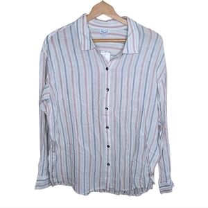 NWT Splendid | Ivory Pink Beige Blue-Gray Striped Button Front Shirt Size Small